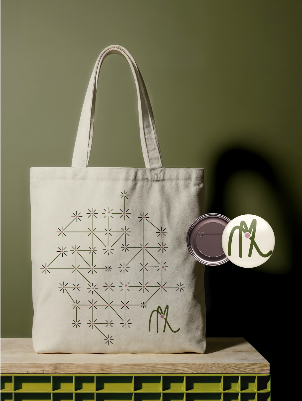 NETLY tote and badges